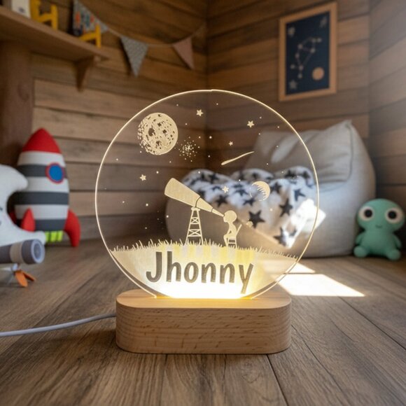 Custom Star Telescope LED Sign | Personalized Bedroom Cloud Light for Boys - Picture 8 of 8